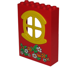 LEGO Rød Panel 2 x 6 x 7 Fabuland Vegg Assembly med Blomster Klistremerke