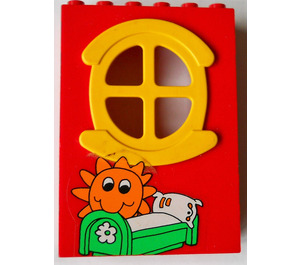 LEGO Red Panel 2 x 6 x 7 Fabuland Wall Assembly with Sun and Bed Sticker