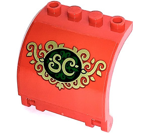 LEGO Red Panel 3 x 4 x 3 Curved with Hinge with SC in golden Ornaments Sticker (18910)