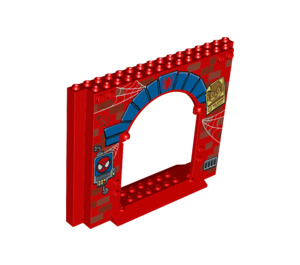 LEGO Rood Paneel 4 x 16 x 10 met Gate Gat met Spider-Man, Green Goblin, en Blauw Stone archway (15626 / 21361)