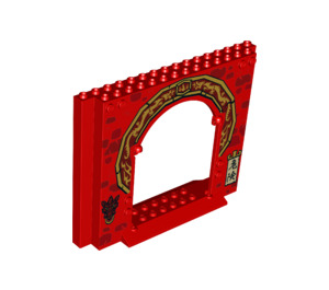 LEGO Red Panel 4 x 16 x 10 with Gate Hole with Yellow arch decoration (15626 / 24824)