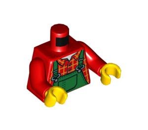 LEGO Red Plaid Shirt with Green Stitched Overalls Bib Torso (973 / 76382)
