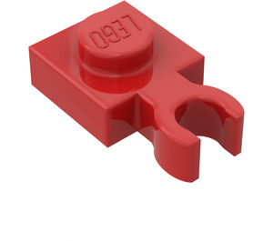 LEGO rouge assiette 1 x 1 avec Verticale Agrafe (Clip 'O' mince ouvert)