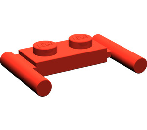 LEGO rouge assiette 1 x 2 avec Poignées (Poignées centrales)