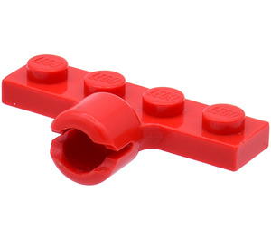 LEGO Rød Plate 1 x 4 med Kuleleddssokkel (Lang med 2 spor)