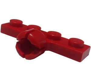 LEGO Red Plate 1 x 4 with Ball Joint Socket (Long with 4 Slots)