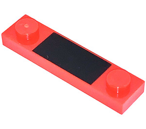 LEGO Red Plate 1 x 4 with Two Studs with Black rectangle between the studs without Groove (67064 / 92593)
