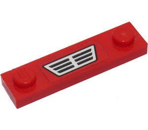 LEGO Red Plate 1 x 4 with Two Studs with car grille Sticker without Groove (92593)