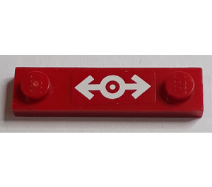 LEGO Red Plate 1 x 4 with Two Studs with White Train Logo Sticker without Groove (92593)