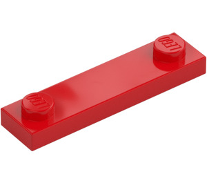 LEGO Red Plate 1 x 4 with Two Studs without Groove (92593)