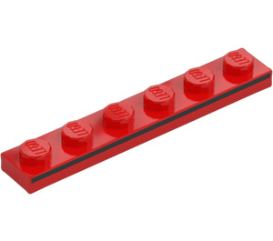 LEGO Rood Plaat 1 x 6 met Zwart Streep aan Kant (3666)