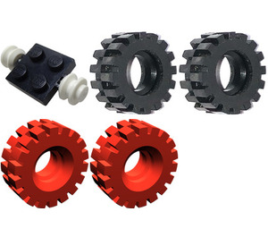 LEGO Red Plate 2 x 2 with White Wheels with Black Tires 4084
