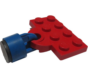 LEGO Red Plate 2 x 4 with Train Coupling Plate with Short 6mm Blue Magnet