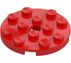 LEGO Rood Plaat 4 x 4 Rond met Gat en Snapstud (60474)