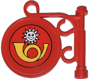 LEGO Red Pole Sign with Horn and Stamp Sticker (2038)
