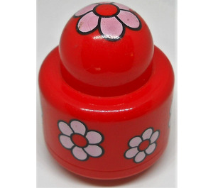 LEGO Red Primo Round Rattle 1 x 1 Brick with Flower Pattern (31005)