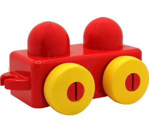 LEGO Red Primo Vehicle base with yellow wheels and tow hitches