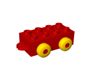 LEGO Red Quatro 2 x 4 Vehicle Base with Hitches and 4 Yellow Wheels (54106)