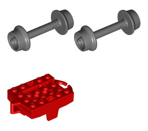 LEGO Red Roller Coaster Chassis with Gray Wheels