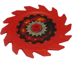 LEGO Red Saw Blade with 14 Teeth with Silver Gear, Flames Sticker (61403)