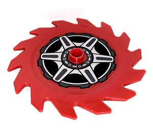 LEGO Rouge Saw Lame avec 14 Les dents avec Roue Rayons et Moyeu Paterne Autocollant (61403)