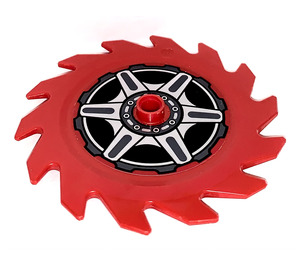 LEGO Red Saw Blade with 14 Teeth with Wheel spokes and hub pattern Sticker (61403)