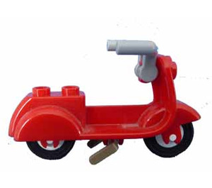 LEGO Red Scooter with Dark Tan Stand and Medium Stone Gray Large Handlebars