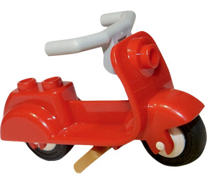 LEGO Röd Scooter with Pearl Gold Stand and Medium Stone Gray Large Handlebars