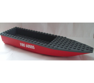 LEGO Red Ship Hull 8 x 28 x 3 with Dark Stone Gray Top with 'FIRE 60005' Sticker (92709)