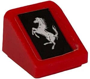 LEGO Rood Helling 1 x 1 (31°) met Ferrari Paard aan Zwart Background Sticker (35338)