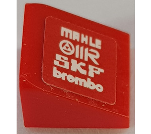 LEGO Red Slope 1 x 1 (31°) with 'MAHLE', 'OMR', 'SKF' and 'brembo' Left Sticker (50746)