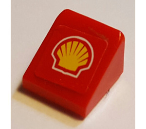 LEGO Red Slope 1 x 1 (31°) with Shell Logo Sticker (50746)