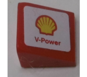 LEGO Červená Sklon 1 x 1 (31°) s 'Shell' logo, 'V-Power' (Levý) Samolepka (35338)