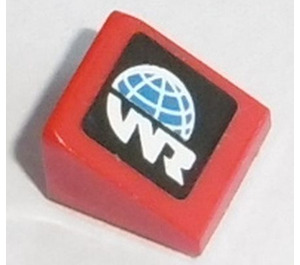 LEGO Red Slope 1 x 1 (31°) with 'WR' and half globe (left side) Sticker (35338)