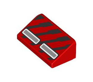 LEGO Red Slope 1 x 2 (31°) with Black Lines and Gray Grilles (85984 / 106726)