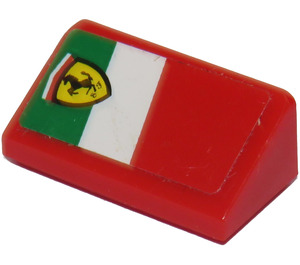 LEGO rouge Pente 1 x 2 (31°) avec Ferrari logo sur Green, blanc et rouge Background - La gauche Autocollant (85984)