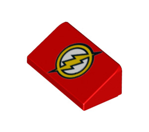 LEGO Red Slope 1 x 2 (31°) with Flash symbol in yellow  (26087 / 85984)