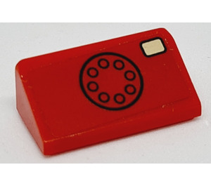 LEGO Red Slope 1 x 2 (31°) with Telephone Dial and Tan Button Sticker (85984)