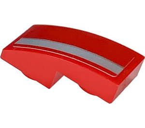 LEGO Red Slope 1 x 2 Curved Inverted with Silver Line left Sticker (24201)