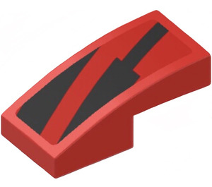 LEGO Red Slope 1 x 2 Curved with Black Arrow Shape and Triangle (Right) Sticker (3593)