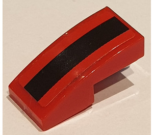 LEGO rouge Pente 1 x 2 Incurvé avec Noir Stripe Autocollant (11477)