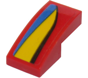 LEGO rouge Pente 1 x 2 Incurvé avec Noir, Jaune et Bleu Rayures (La gauche) Autocollant (11477)