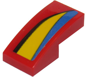 LEGO Red Slope 1 x 2 Curved with Black, Yellow and Blue Stripes (Right) Sticker (11477)