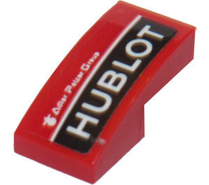 LEGO Rød Skråning 1 x 2 Buet med 'HUBLOT' (Model Venstre) Klistremerke (11477)