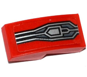LEGO Red Slope 1 x 2 Curved with Silver Lines on Black Background Sticker (11477)