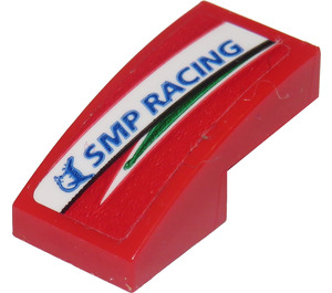 LEGO Rood Helling 1 x 2 Gebogen met 'SMP RACING' (Rechtsaf) Sticker (11477)