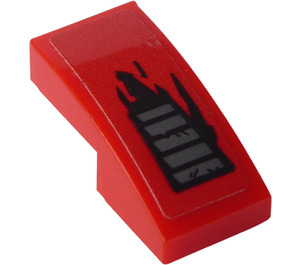 LEGO Red Slope 1 x 2 Curved with Ventilation and Oil (left) Sticker (11477)