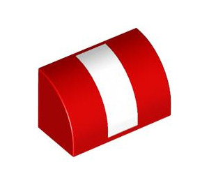 LEGO Red Slope 1 x 2 Curved with White stripe (94858 / 101875)
