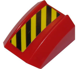 LEGO Red Slope 1 x 2 x 2 Curved with Black and Yellow Hazard Stripes Sticker (30602)