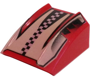 LEGO Red Slope 1 x 2 x 2 Curved with Checkered Stripe and Vents (30602)